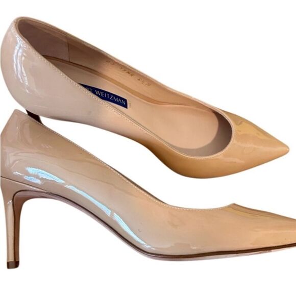Stuart Weitzman Shoes - Stuart Weitzman Leigh 70 Patent Leather Adobe Pumps in Nude Size 6.5